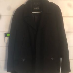 Men’s mid length black Guess peacoat